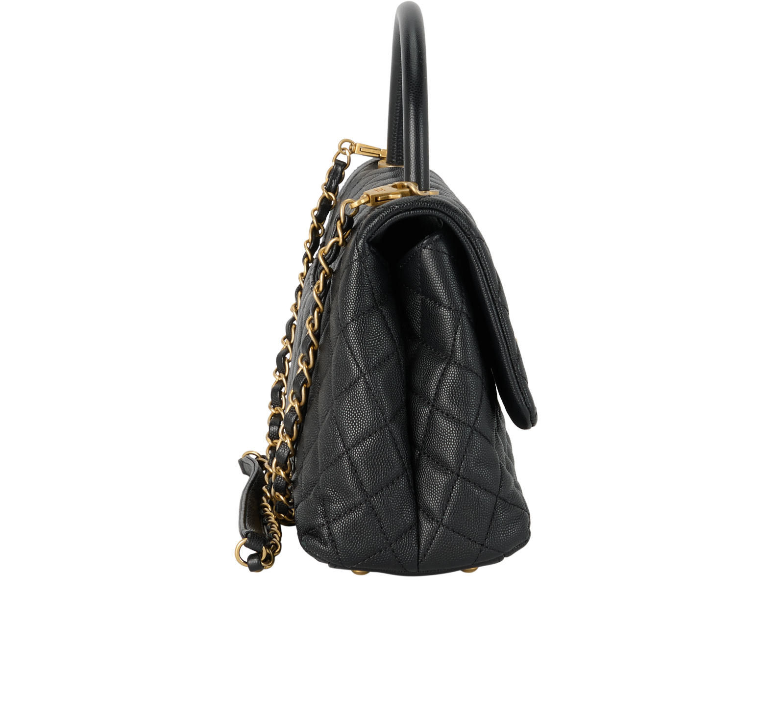 Coco Top Handle, &pound;2,500, Handbags, Black, Caviar Leather, Side view